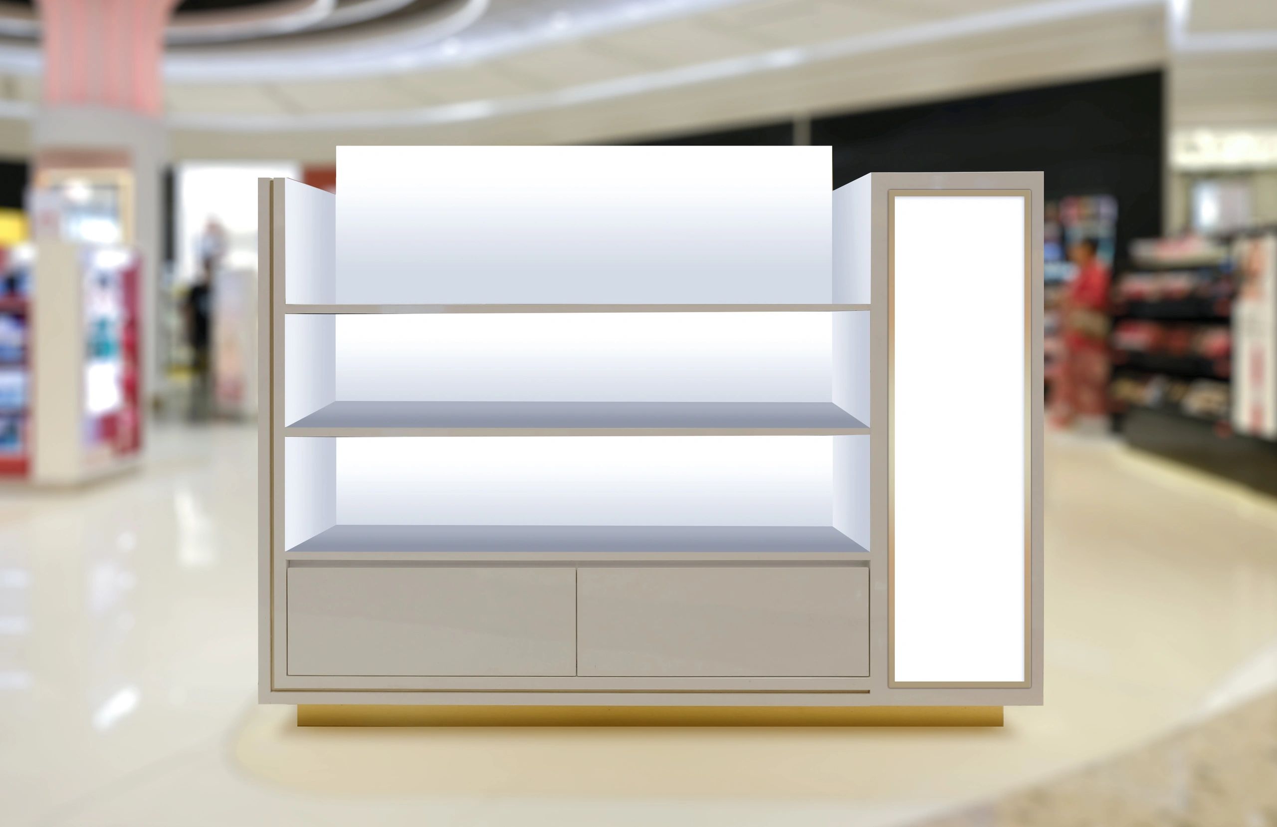 Retail display shelves representing brand merchandising potential